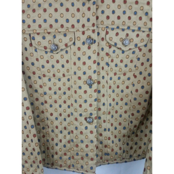 Daniel K Woman's (L)  Gold Jacket with Blue/Red/Yellow Dots-Trucker Jacket Style - Picture 3 of 9